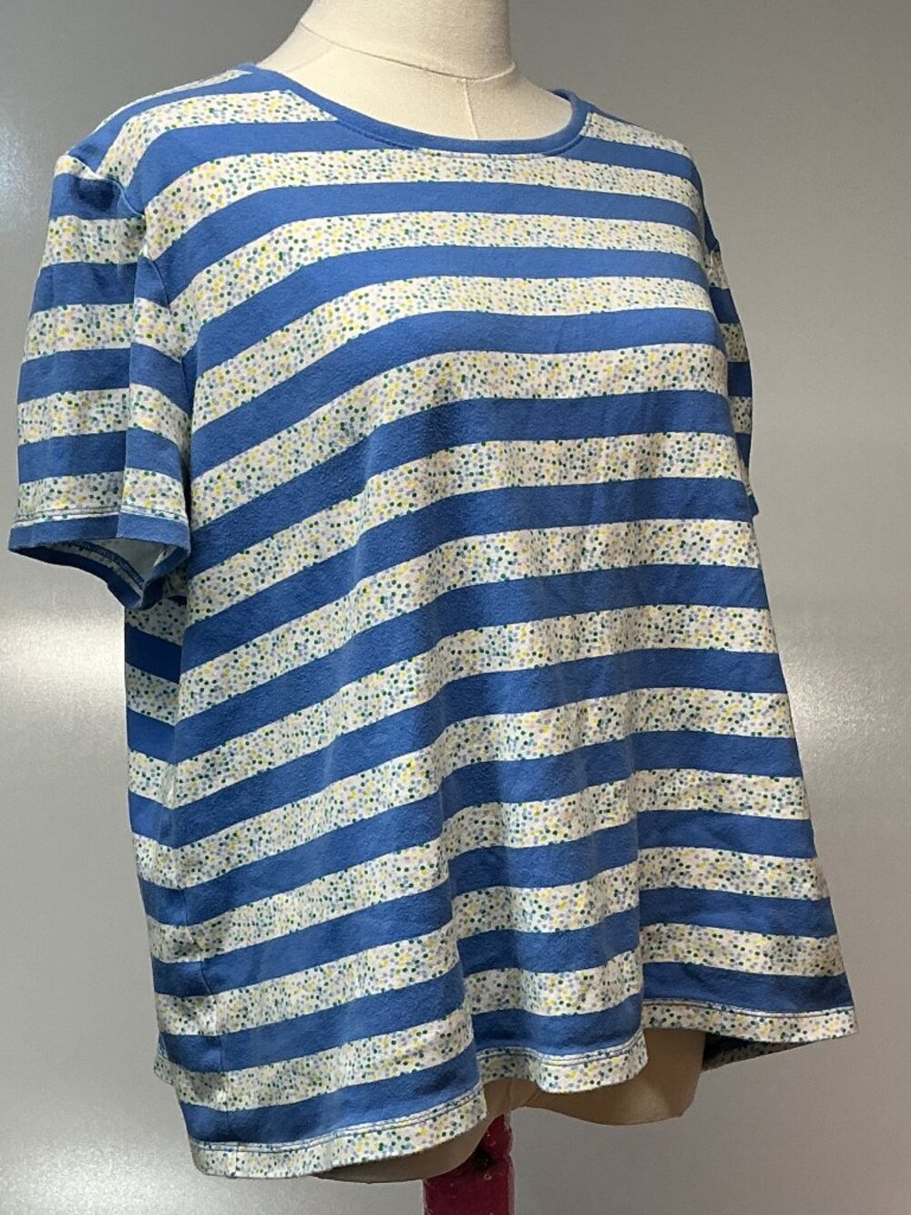 Kim Rogers Perfectly Soft XXL Blue Striped Cotton Tee Coastal Cottagecore - Picture 8 of 10